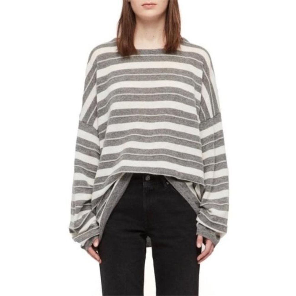 AllSaints Sweater Womens Size XS Cassia Oversized Striped Wool Jumper Pullover